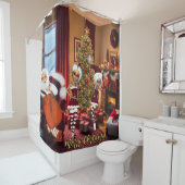 Sinterklaas en elfen na het werk. douchegordijn (In situ)