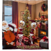 Sinterklaas en elfen na het werk. douchegordijn (Voorkant)