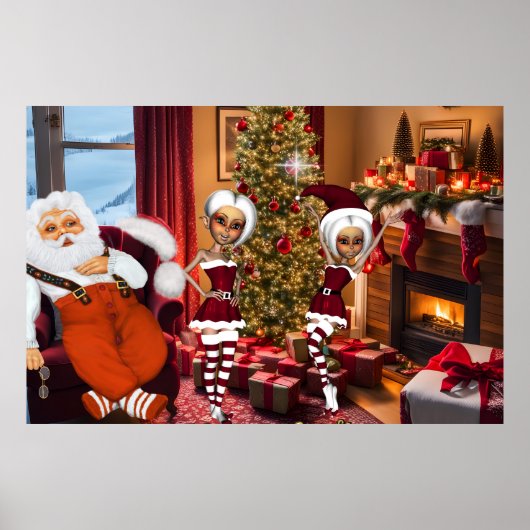 Sinterklaas en elfen na het werk poster (Voorkant)