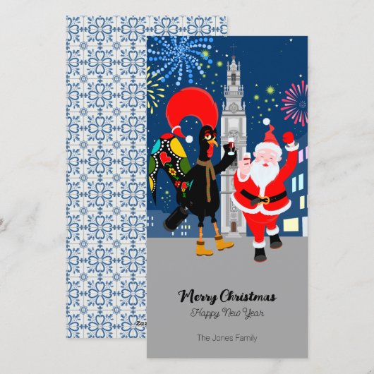 Sinterklaas en Haan toast op het nieuwe jaar Feestdagenkaart (Voorkant / Achterkant)