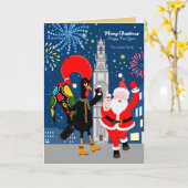 Sinterklaas en Haan toast op het nieuwe jaar Kaart (Gele Bloem)