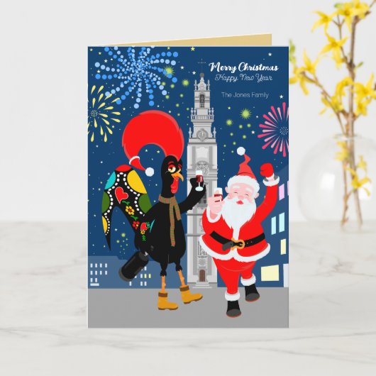 Sinterklaas en Haan toast op het nieuwe jaar Kaart (Gele Bloem)