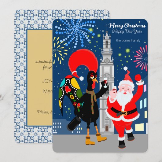 Sinterklaas en Haan toast op het nieuwe jaar Kaart (Voorkant / Achterkant)