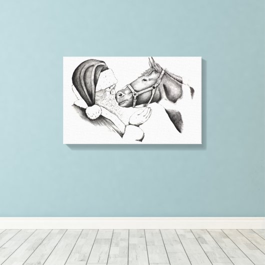 Sinterklaas en kerstschilderpaarden canvas afdruk (Insitu (Houten vloer))