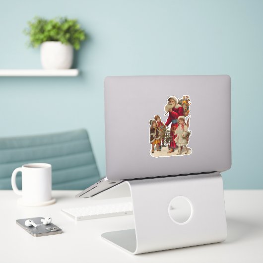 Sinterklaas en kinderen, vintage, sticker (Laptop op bureau)