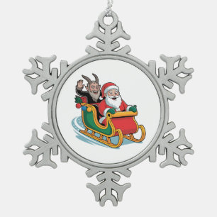 Sinterklaas en Krampus Kwaadaardig Donker Kerstmis Tin Sneeuwvlok Ornament