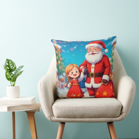 Sinterklaas en meisje met een geschenkzak kussen (Stoel)