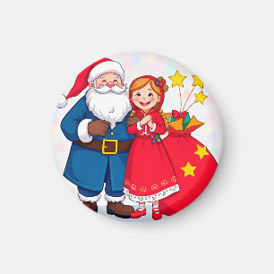 Sinterklaas en meisje met een geschenkzak magneet