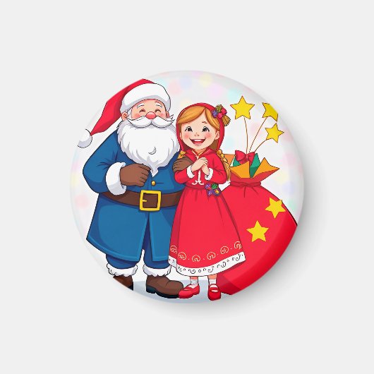 Sinterklaas en meisje met een geschenkzak magneet (Voorkant)