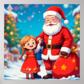 Sinterklaas en meisje met een geschenkzak poster (Voorkant)