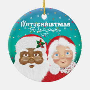 Sinterklaas en mevrouw Claus Biraciaal Kerstfeest Keramisch Ornament