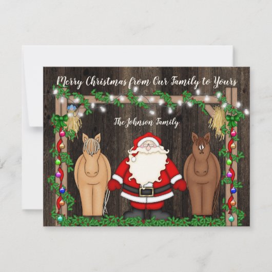 Sinterklaas en paarden in Barn Merry-kerstflat Feestdagenkaart (Voorkant)