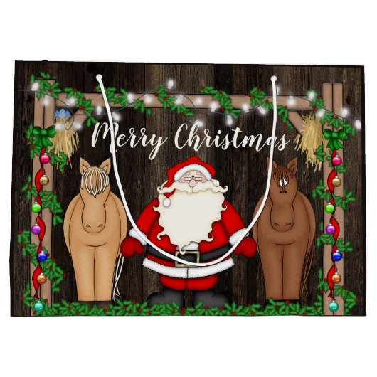 Sinterklaas en paarden in Barn Merry met kerstmis Groot Cadeauzakje (Achterkant)