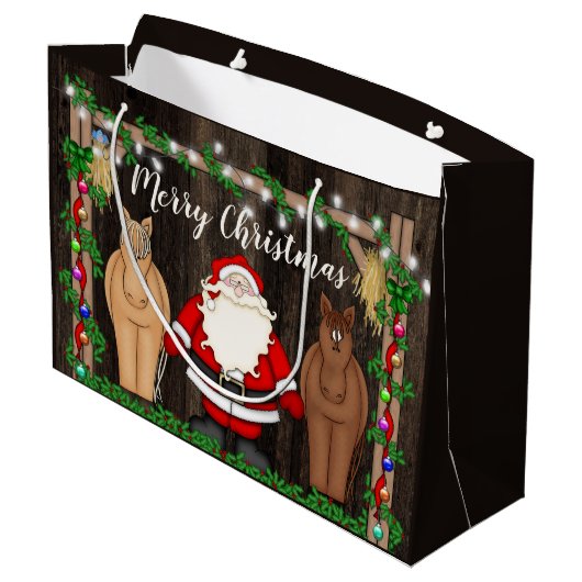 Sinterklaas en paarden in Barn Merry met kerstmis Groot Cadeauzakje (Achterkant Gekanteld)