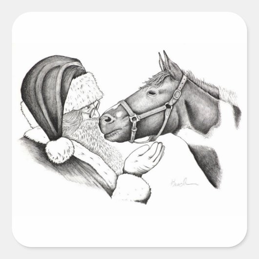 Sinterklaas- en -paarden- vierkante sticker (Voorkant)