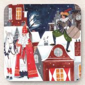 Sinterklaas en Piet op de daken van Amsterdam Bier Onderzetter (Voorkant)