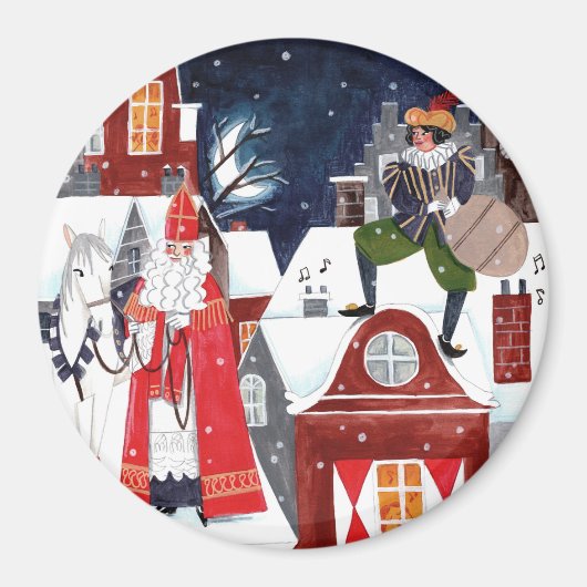 Sinterklaas en Piet op de daken van Amsterdam Magneet (Voorkant)