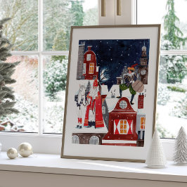 Sinterklaas en Piet op de daken van Amsterdam Poster