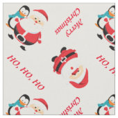 Sinterklaas en pinguïn gepersonaliseerde Kerstmis Stof (Close Up)
