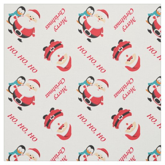 Sinterklaas en pinguïn gepersonaliseerde Kerstmis Stof (Swatch)