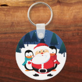 Sinterklaas en pinguïn in het winterseizoen sleutelhanger (Voorkant)