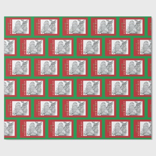 Sinterklaas en rendier cadeaupapier (Vlak)