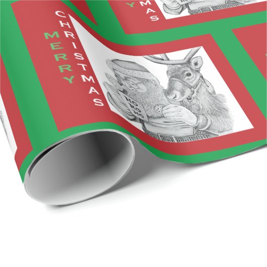 Sinterklaas en rendier cadeaupapier (Rol Hoek)