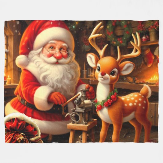 Sinterklaas en rendier fleece deken (Voorkant (Horizontaal))