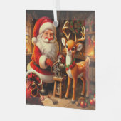 Sinterklaas en rendier glas ornament (Voorkant links)