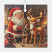 Sinterklaas en rendier glas ornament (Voorkant)