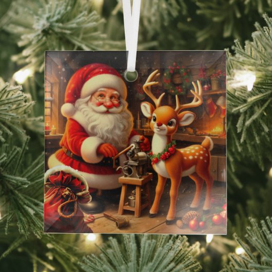 Sinterklaas en rendier glas ornament (Insitu)