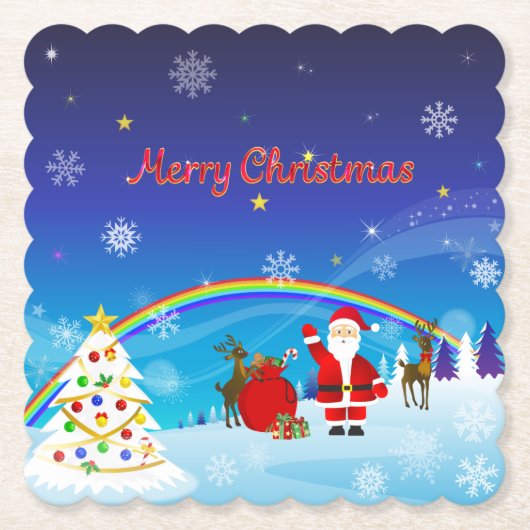 Sinterklaas en rendier kartonnen onderzetters (Voorkant)