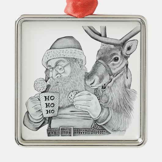 Sinterklaas en rendier metalen ornament (Voorkant)