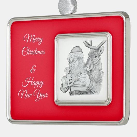 Sinterklaas en rendier verzilverd omlijst ornament (Links)