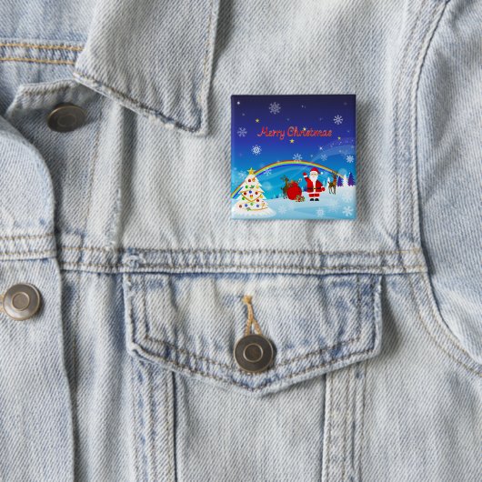 Sinterklaas en rendier vierkante button 5,1 cm (In situ)