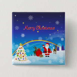 Sinterklaas en rendier vierkante button 5,1 cm