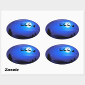 Sinterklaas en rendier vliegen over de blauwe nach ovale sticker (Vel)