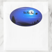 Sinterklaas en rendier vliegen over de blauwe nach ovale sticker (Tas)