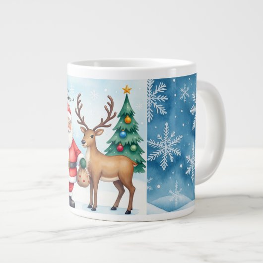 Sinterklaas en rendier, vrolijk kerstfeest grote koffiekop (Voorkant rechts)