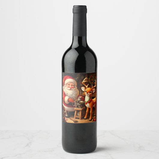 Sinterklaas en rendier wijn etiket (Voorkant)
