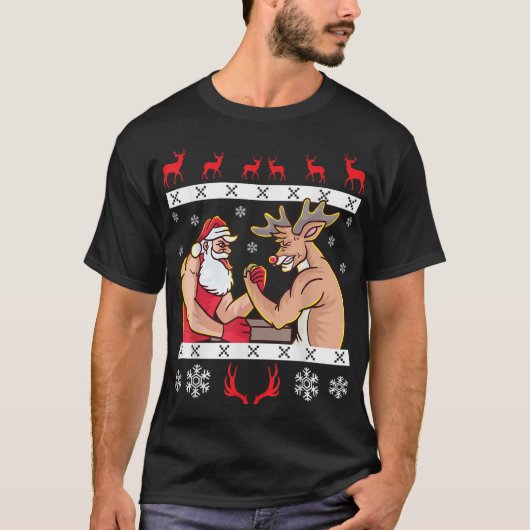 Sinterklaas en rendieren arm worstelen lelijke Chr T-shirt (Voorkant)