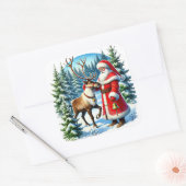 Sinterklaas en rendieren in een besneeuwd bos vierkante sticker (Envelop)