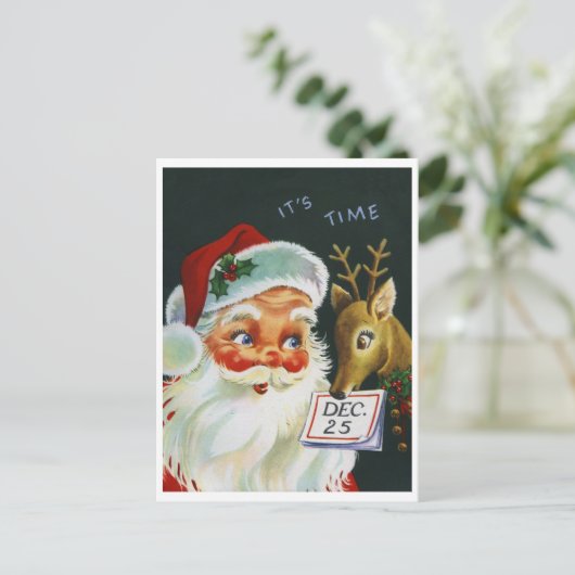 Sinterklaas en rendieren met kalender, briefkaart (Staand voorkant)