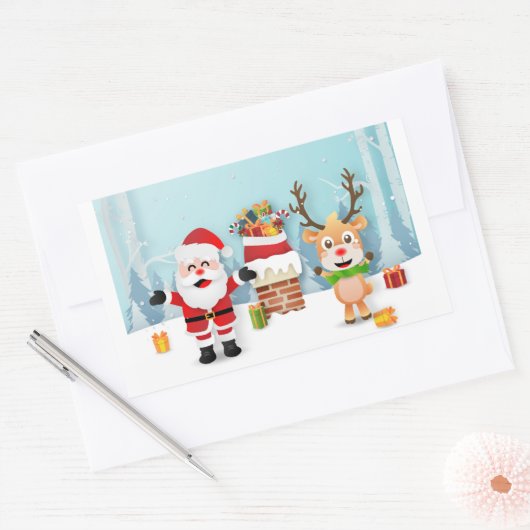 Sinterklaas en rendieren rechthoekige sticker (Envelop)