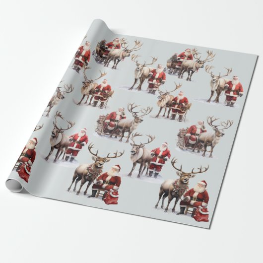 Sinterklaas en rendieren Waterverf Kerstmis Cadeaupapier (Uitgerold)