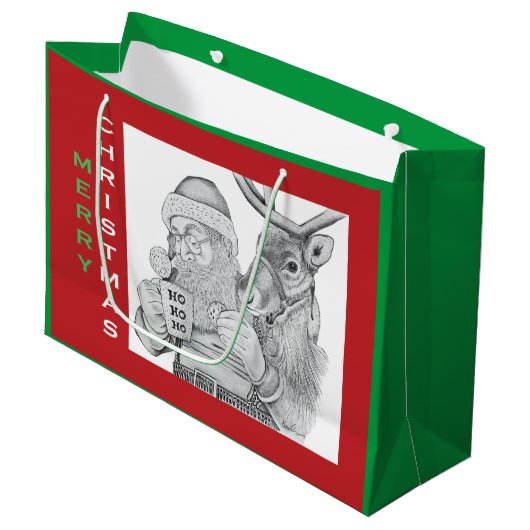 Sinterklaas en rendierkerstkerstkerstman groot cadeauzakje (Voorkant Gekanteld)