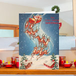 Sinterklaas- en rendiervluchten Feestdagen Kaart<br><div class="desc">Deze  kerstman en vliegende rendierkaart is de coolste oude klassieke kaart. Geniet van een aanraking van het verleden met dit klassieke ontwerp.</div>