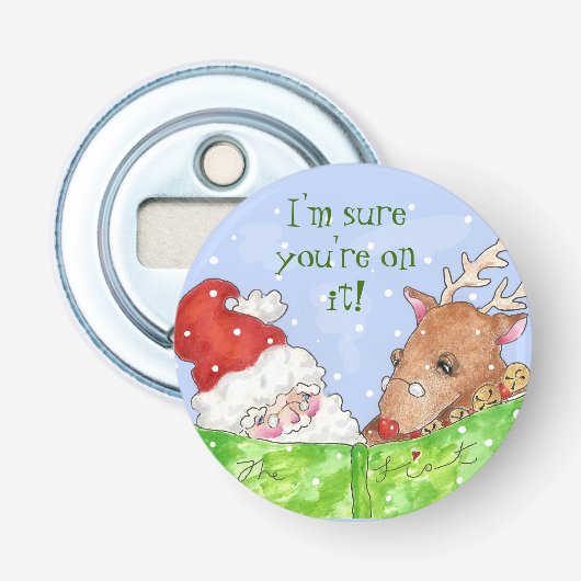 Sinterklaas en ronde flesopener button flesopener (Voorkant)