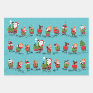 Sinterklaas en roodhond op trein inpakpapier vel