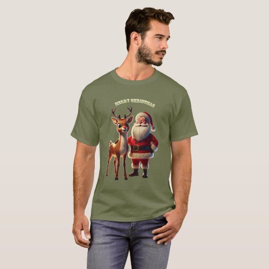 Sinterklaas en Rudolph de Roodneus Rendier URM T-shirt (Voorkant volledig)
